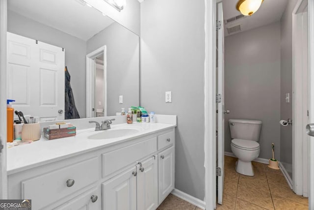 bathroom featuring toilet, vanity, and tile patterned floors