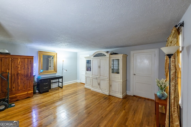 interior space featuring light hardwood / wood-style floors and a textured ceiling