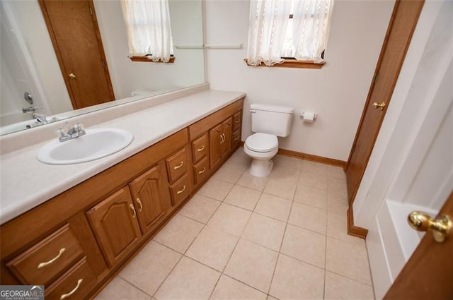 bathroom featuring tile patterned flooring, vanity, and toilet