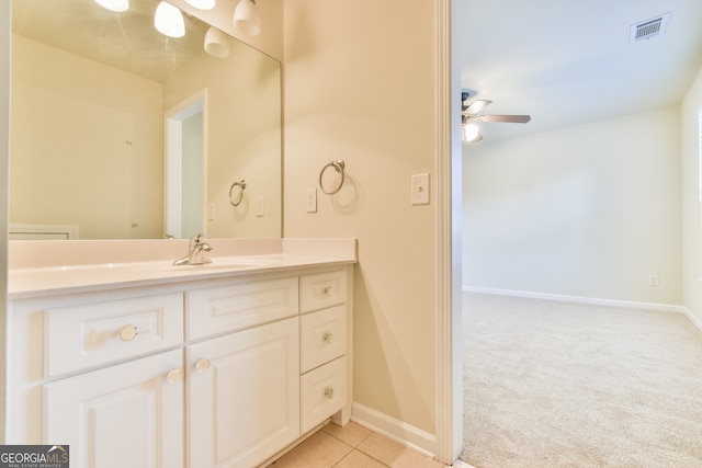 bathroom with vanity, tile patterned floors, and ceiling fan