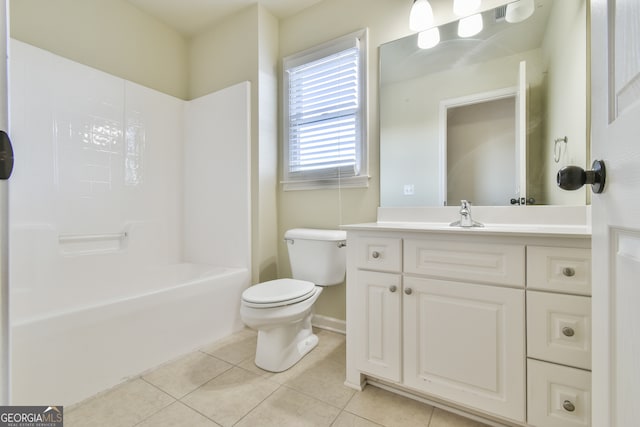 full bathroom with tile patterned flooring, vanity, toilet, and bathtub / shower combination