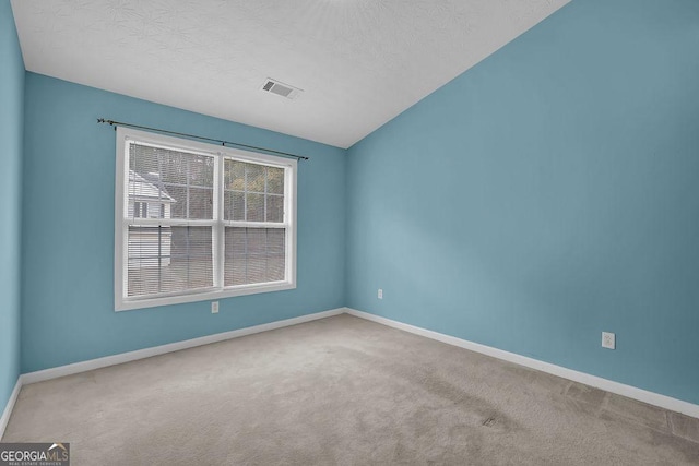 empty room featuring light carpet and a textured ceiling