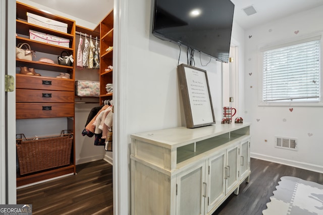 interior space with dark hardwood / wood-style floors