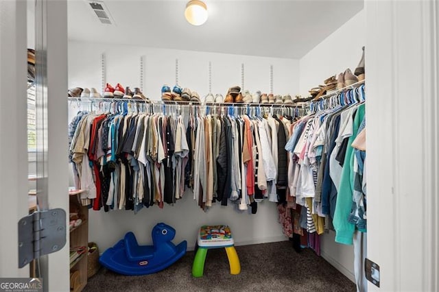 spacious closet featuring carpet flooring