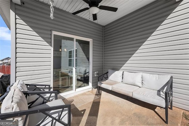 view of patio featuring outdoor lounge area and ceiling fan