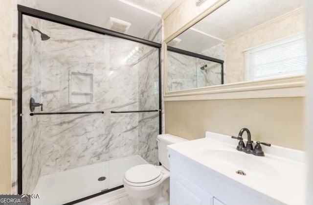2982 Woodhaven Cir, Macon, GA 31204 - bathroom featuring a marble finish shower, toilet, and vanity