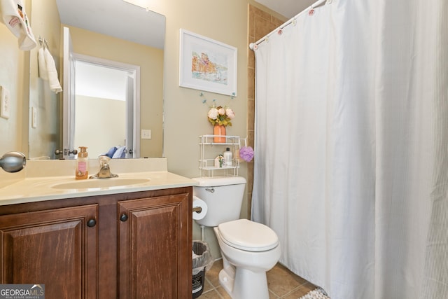 2202 Escalade Ct, Conyers, GA 30094 - full bathroom featuring vanity, tile patterned flooring, and a shower with shower curtain