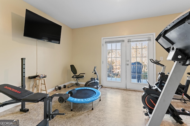 2202 Escalade Ct, Conyers, GA 30094 - exercise room featuring french doors and baseboards
