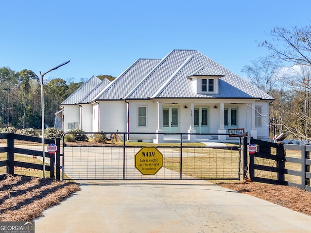 view of front of home featuring french doors