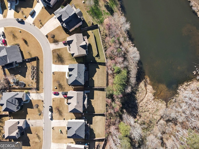 bird's eye view featuring a water view