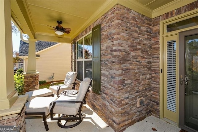 view of patio / terrace with a porch and ceiling fan