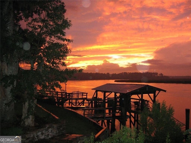 dock area with a water view