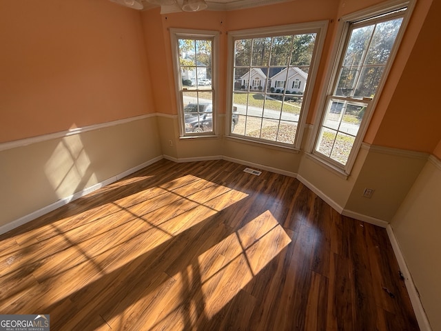 empty room with dark hardwood / wood-style flooring and a wealth of natural light