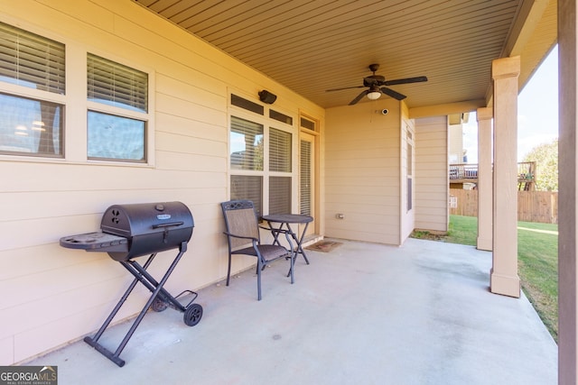 view of patio / terrace featuring area for grilling and ceiling fan