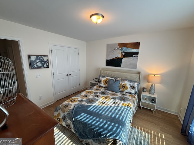 bedroom featuring hardwood / wood-style flooring and a closet