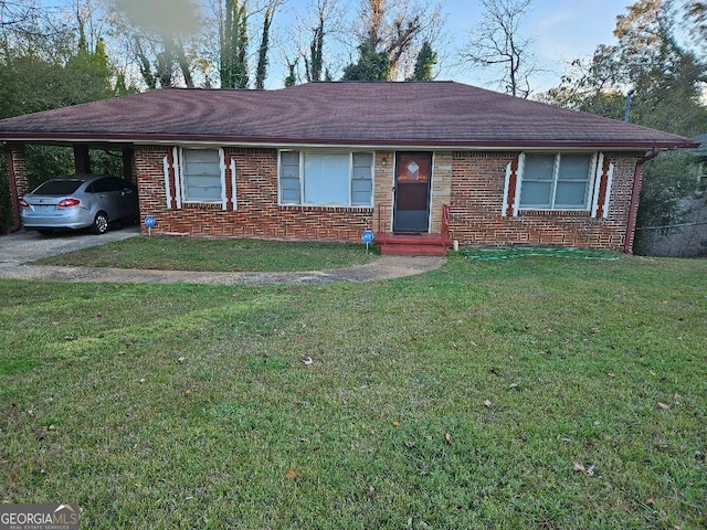 single story home with a carport and a front lawn