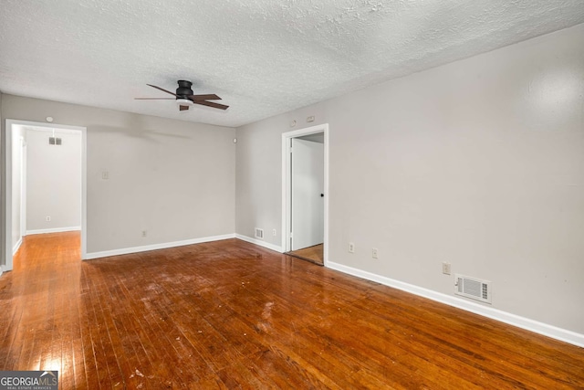 unfurnished room featuring ceiling fan, a textured ceiling, and hardwood / wood-style flooring