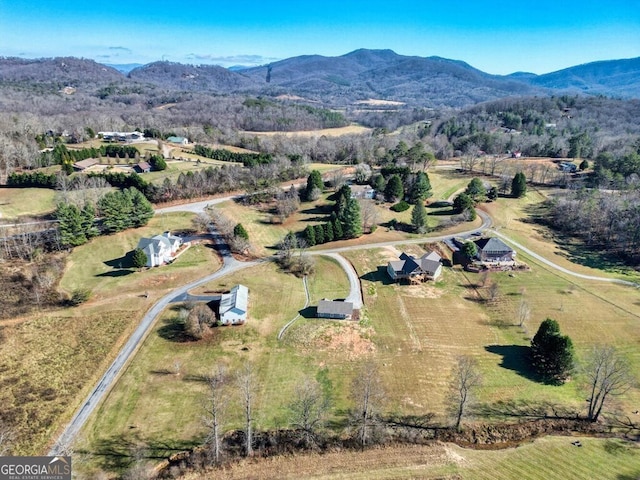 birds eye view of property with a mountain view and a rural view