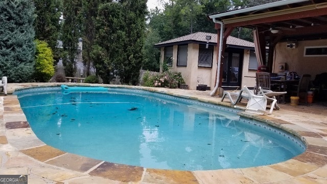 view of swimming pool featuring a patio area