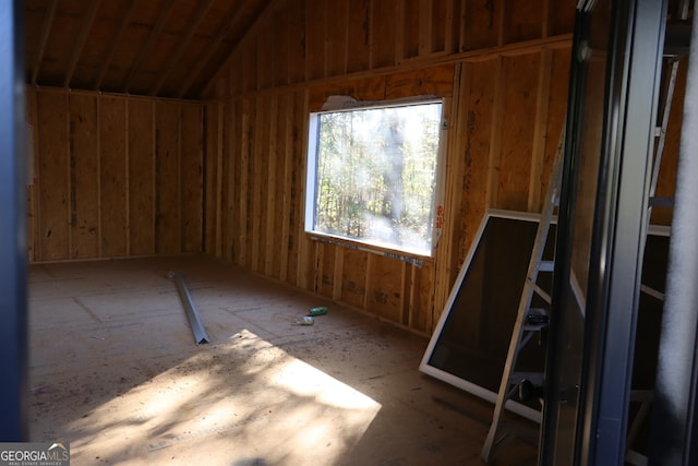 miscellaneous room with lofted ceiling