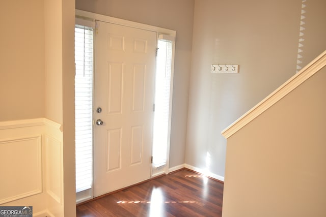 foyer entrance with dark wood-type flooring