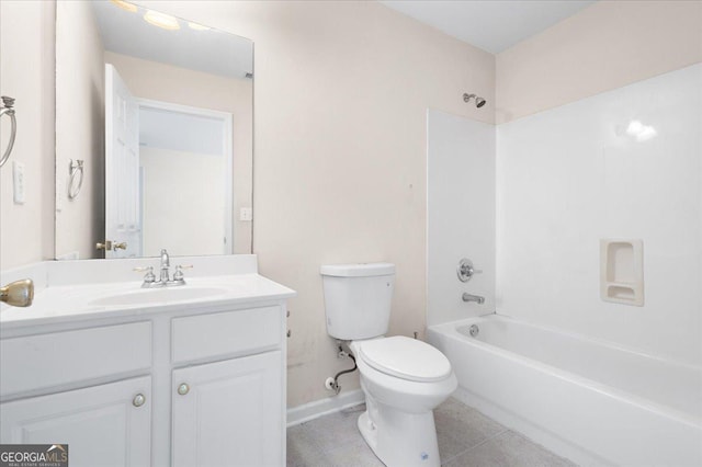 full bathroom featuring tile patterned floors, vanity, toilet, and shower / bathing tub combination