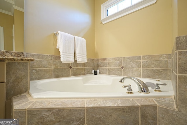 bathroom with tiled tub