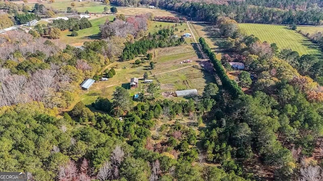 drone / aerial view with a rural view