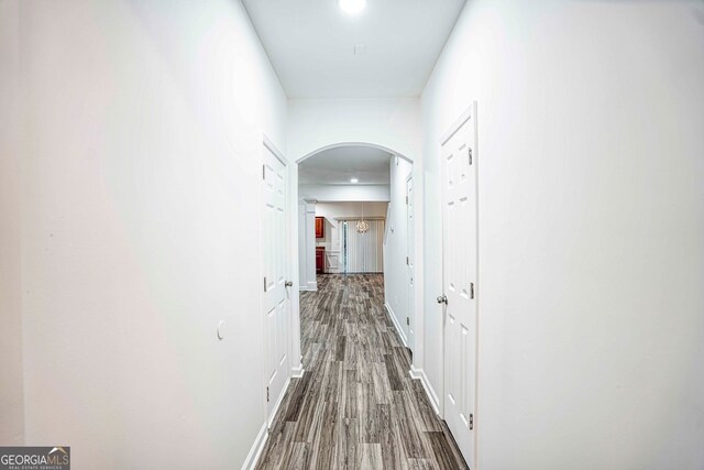 hallway featuring wood-type flooring