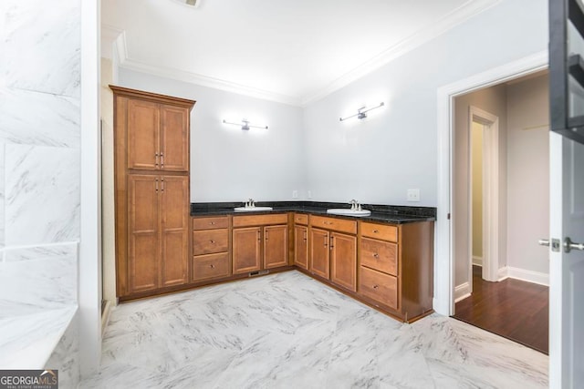 bathroom featuring vanity and crown molding