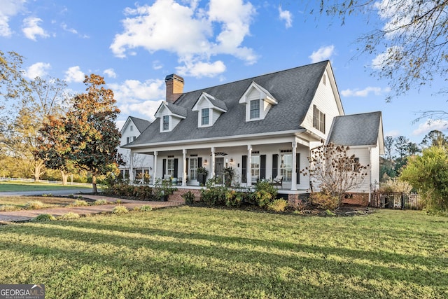 cape cod house with a porch and a front yard