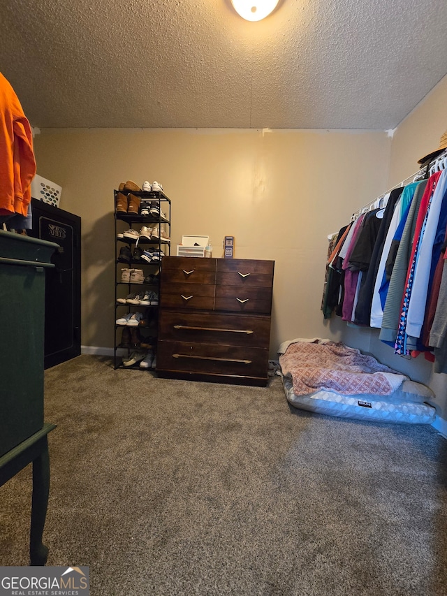 spacious closet with dark colored carpet