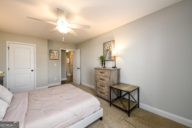 bedroom featuring carpet flooring and ceiling fan