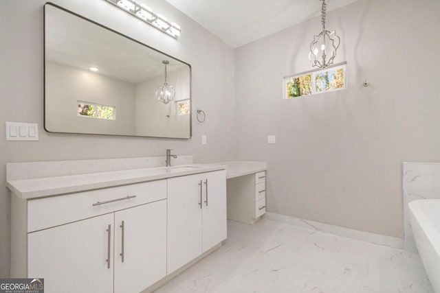 bathroom with a bathing tub and vanity