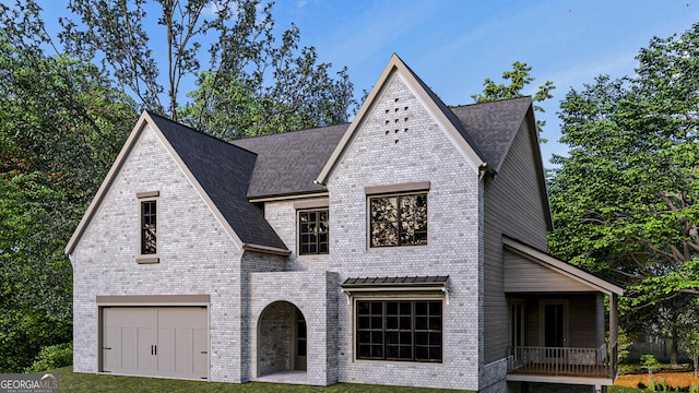 view of front of home with a front lawn and a garage