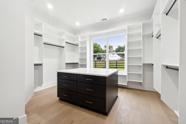 walk in closet with light wood-type flooring