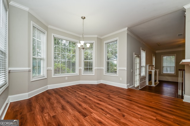 unfurnished dining area with a healthy amount of sunlight and dark hardwood / wood-style flooring