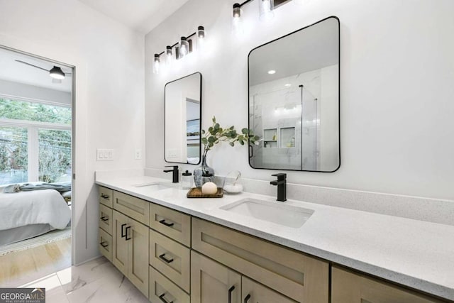 bathroom featuring vanity and walk in shower