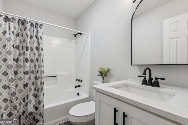 full bathroom with vanity, toilet, and shower / bath combo with shower curtain