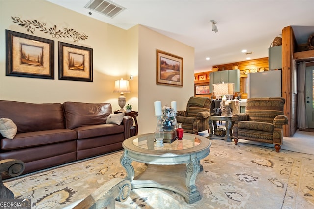 living room with light carpet