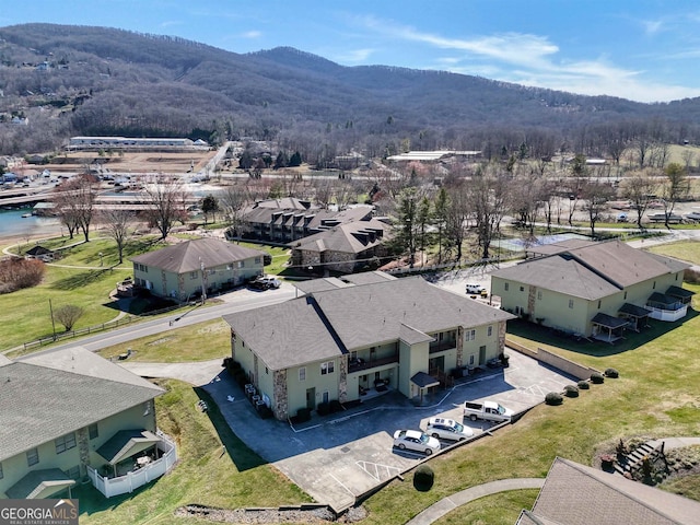 bird's eye view with a mountain view