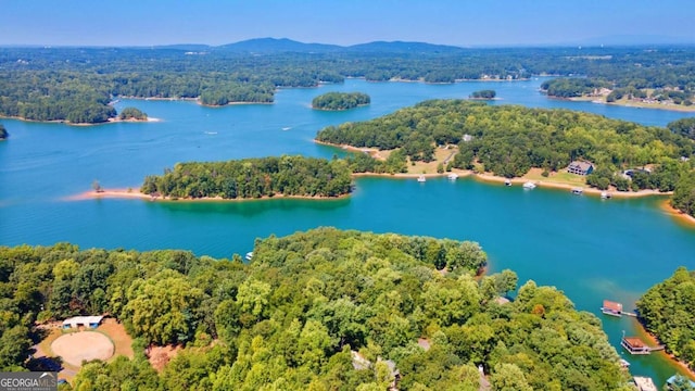 aerial view with a water and mountain view