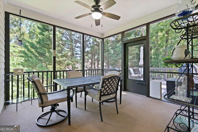 sunroom / solarium with ceiling fan