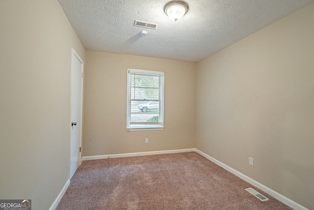 empty room featuring light colored carpet and a textured ceiling