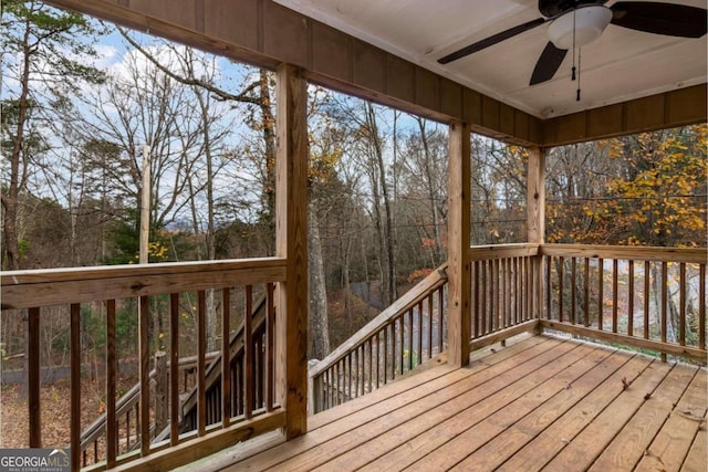 wooden terrace with ceiling fan