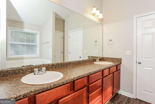 bathroom featuring hardwood / wood-style floors and vanity