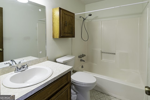 full bathroom with vanity, toilet, and bathtub / shower combination