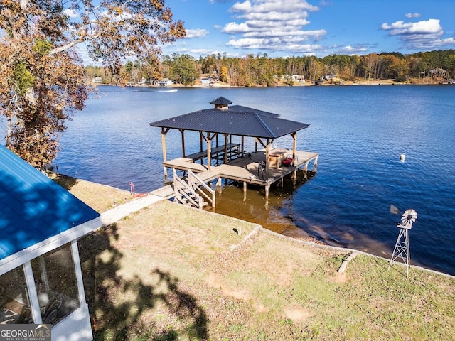 view of dock with a water view