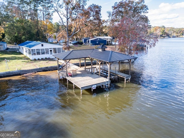 dock area with a water view