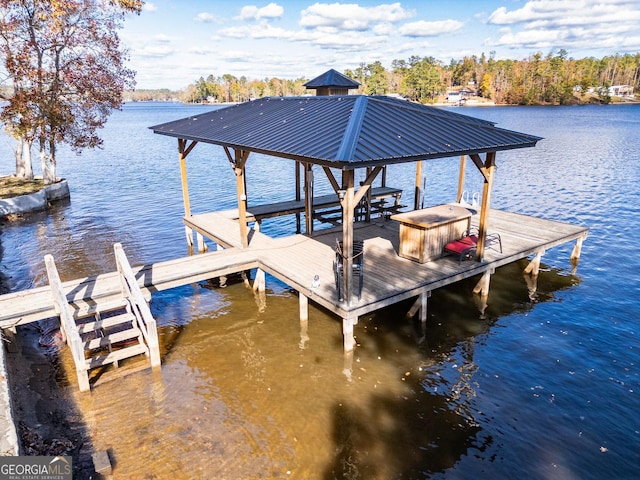 dock area with a water view